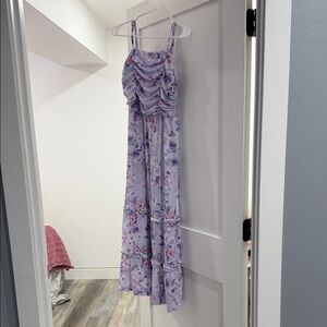Lavender Floral Ruched Maxi Dress